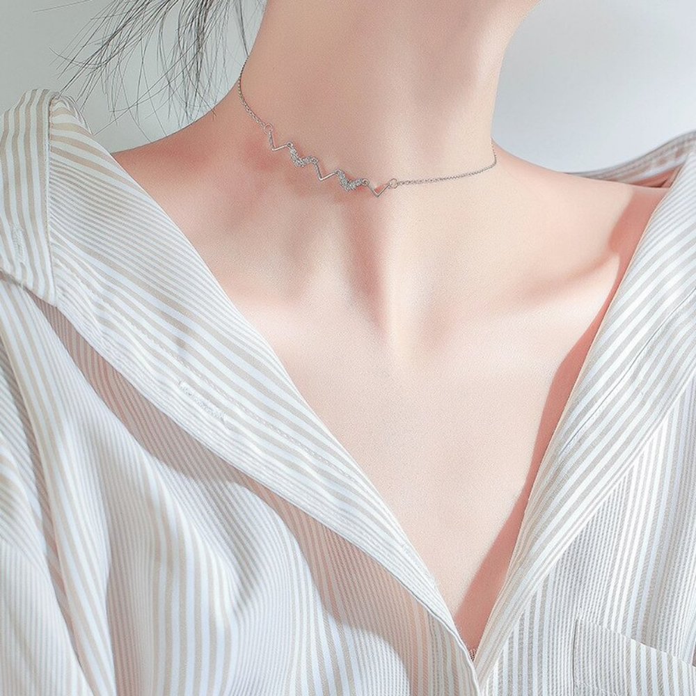*NEW 925 Sterling Silver Diamond Wave Necklace - Picture 4 of 12